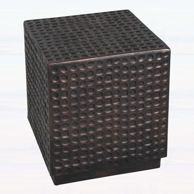 Antique Copper MGO Fluted Cube Side Table for Outdoor and Indoor Use, Durable and Stylish Accent Furniture