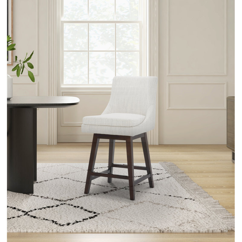 Zahara Upholstered Swivel Counter & Bar Stool, Prestige Ivory Basketweave/Brown, Counter Stool (26” Seat Height)