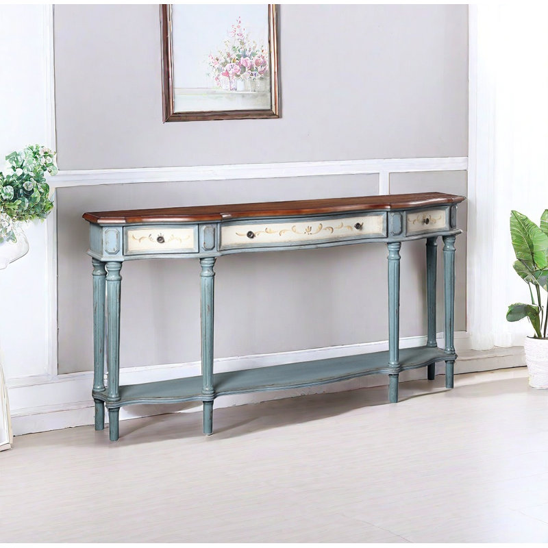 Console élégante avec motifs floraux peints à la main, H 34,65 po x l 48,03 po x P 12,99 po
