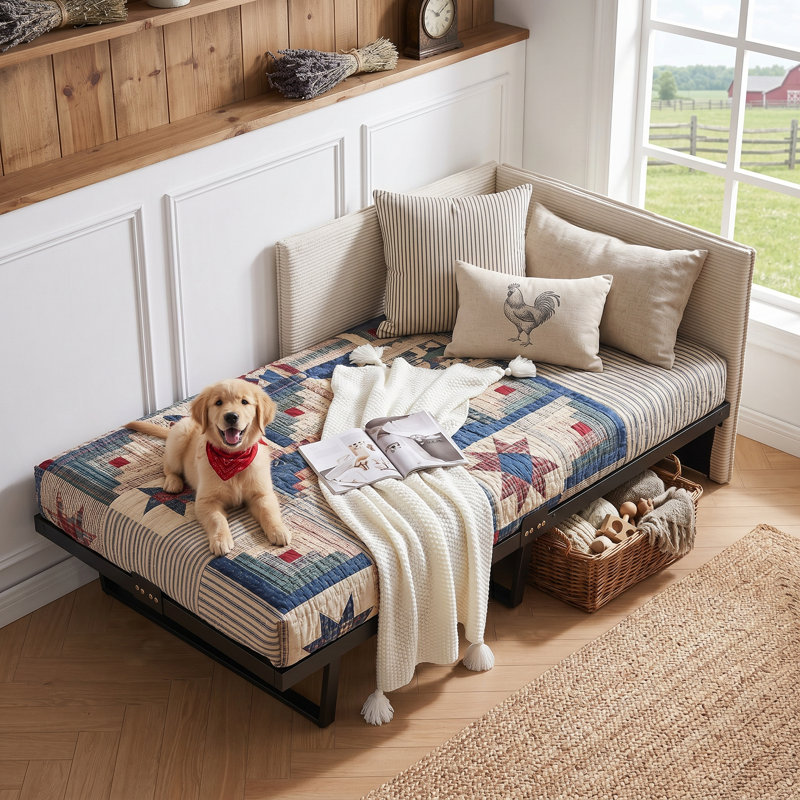 Abdiqani Twin Corduroy Upholstered Daybed, Cream