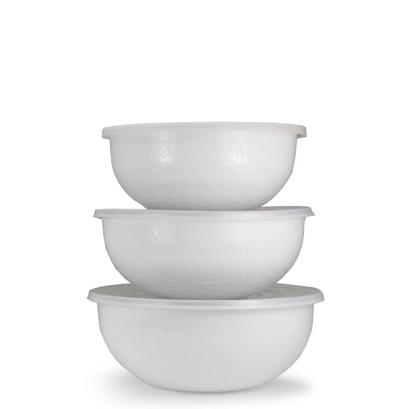 Taupe Swirl Mixing Bowls, Solid White Textured