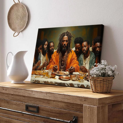 Modern Black Jesus Canvas Wall Art African American The Last Supper Painting Picture Wall Decor Black Man Christian Poster Print Artwork For Kitchen Dining Living Room Bedroom Home Decor16x24in Canvas