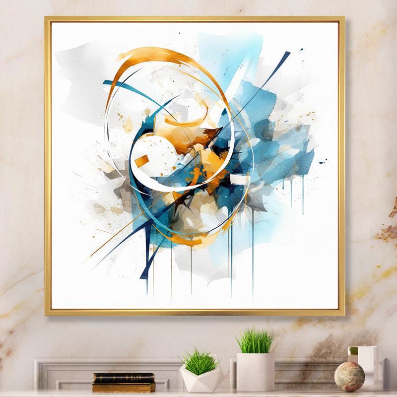 «Blue Gold surreal melody I», reproduction d'art sur toile abstraite, H 36 po x l 36 po x P 1,5 po, Cadre flottant doré