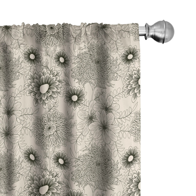 Vintage Garden Beige Dark Green Polyester Room Darkening Curtain Pair