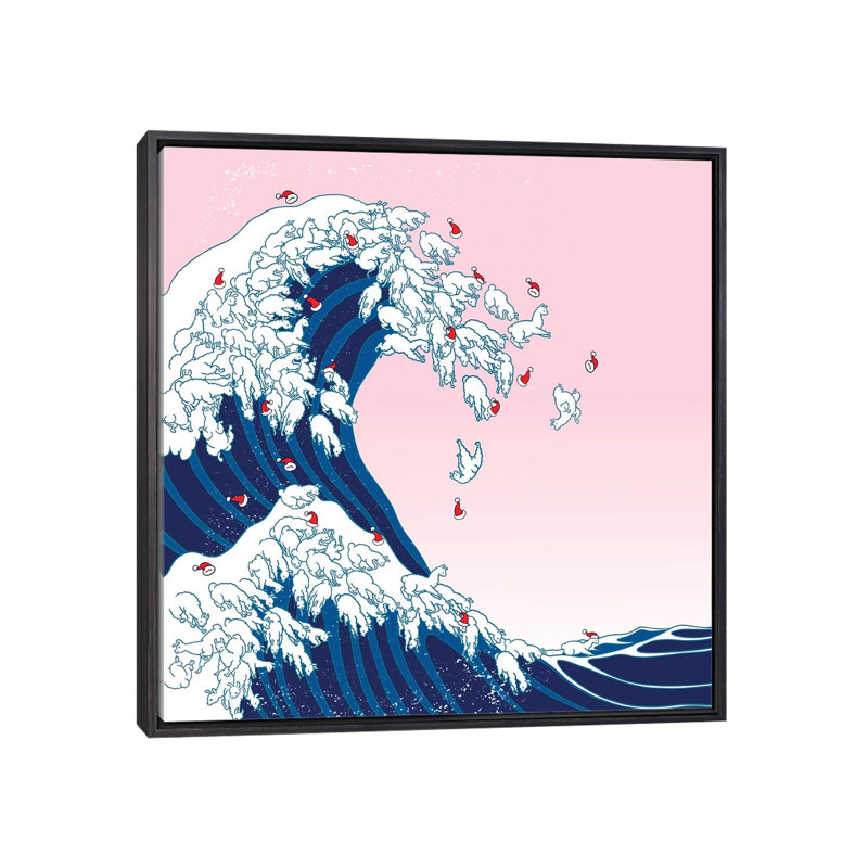 «Christmas Llama Great Waves in Pink» par Big Nose Work - impression d'art graphique, H 26 po x l 26 po x P 1,5 po, Aucun mat