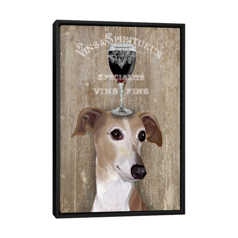 « dog aou vine grayhound », impression sur toile, H 26 po x l 18 po x P 1,5 po, Toile avec cadre noir, Pas de tapis
