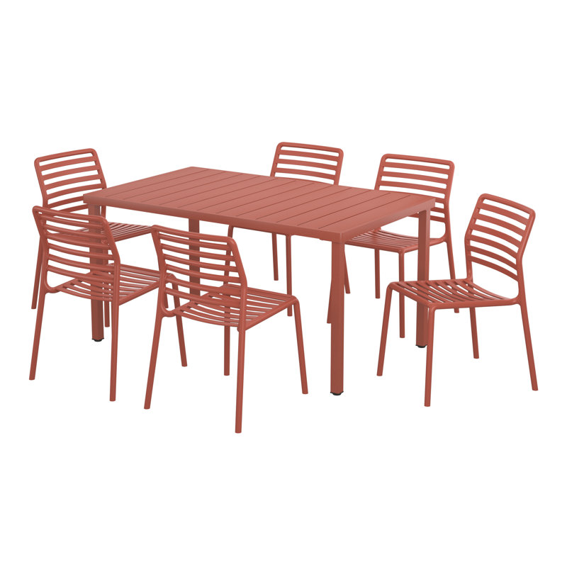 6-Person Outdoor Rectangular Dining Set, Red