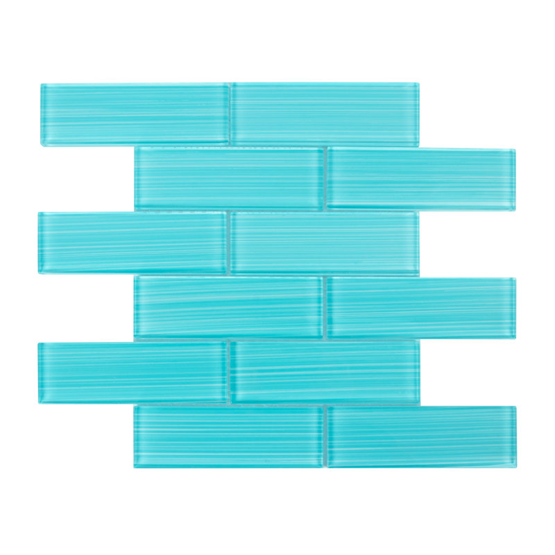 Premium Hand Painted 2" x 6" Glass Mosaic Subway Tile, Aqua Blue