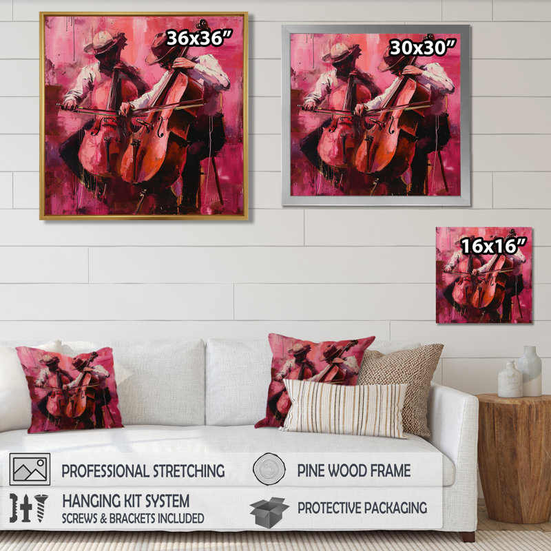 Décoration murale chapeaux de contrebasse Magenta Jazz - Musicien, Toile tendue, H 16 po x l 16 po x P 1 po