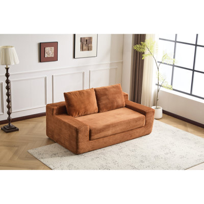 Lit moderne en velours côtelé orange, siège profond, sans assemblage, rembourrage en mousse à mémoire de forme, parfait pour un dortoir, coussin réversible à 2 places, tissu, coin lecture idéal