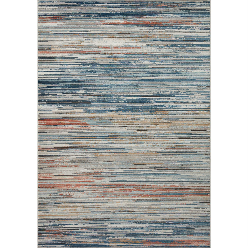 Tapis bleu / orange à motif abstrait en polypropylène Mcglothin, Tapis de couloir 2 pi 8 po x 13 pi