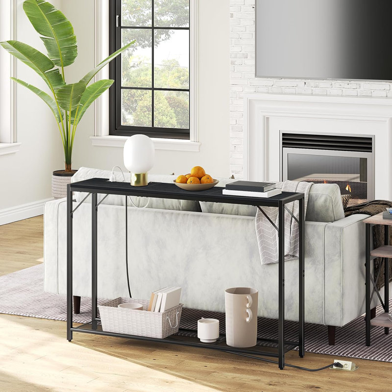 Table de canapé avec prise de courant, console avec ports USB, derrière la table de canapé, Noir, noir, noir, noir