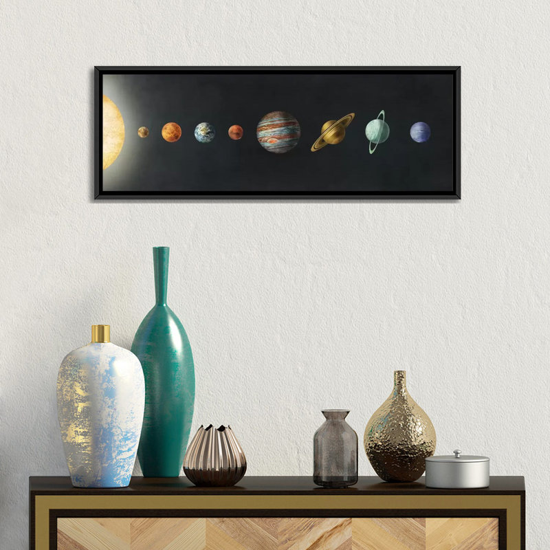 " The Solar System " by Terry Fan, 12" H x 36" W x 1.5" D, Black Framed Canvas