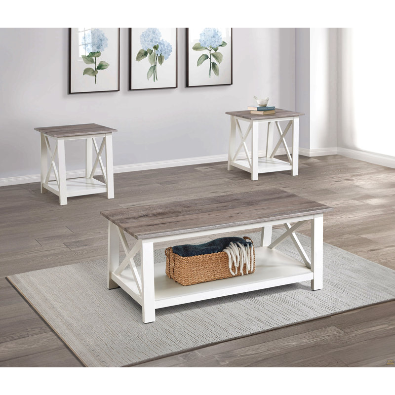 Ensemble de 3 tables basses rectangulaires et 2 tables de bout carrées assorties