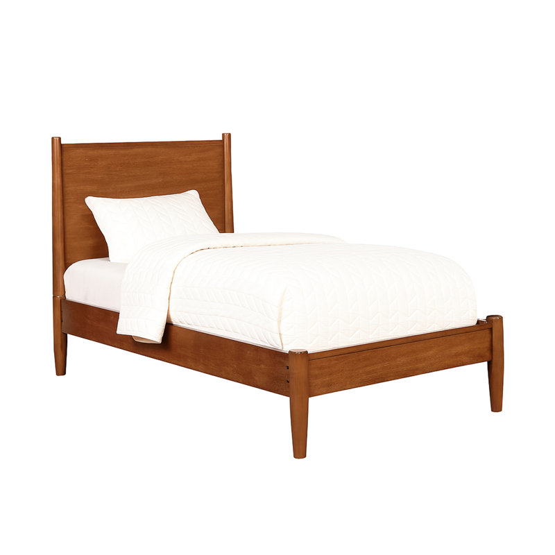 Lit plateforme simple en bois de style Mid-Century, finition chêne, sans sommier, idéal pour les petits avec lit à lattes, pour les jeunes