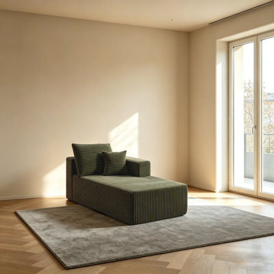 63'' Deep Corduroy Indoor Chaise Lounge Chair Upholstered Modern Glauser Oversized Compression Sleeper Sofa No Assembly Required