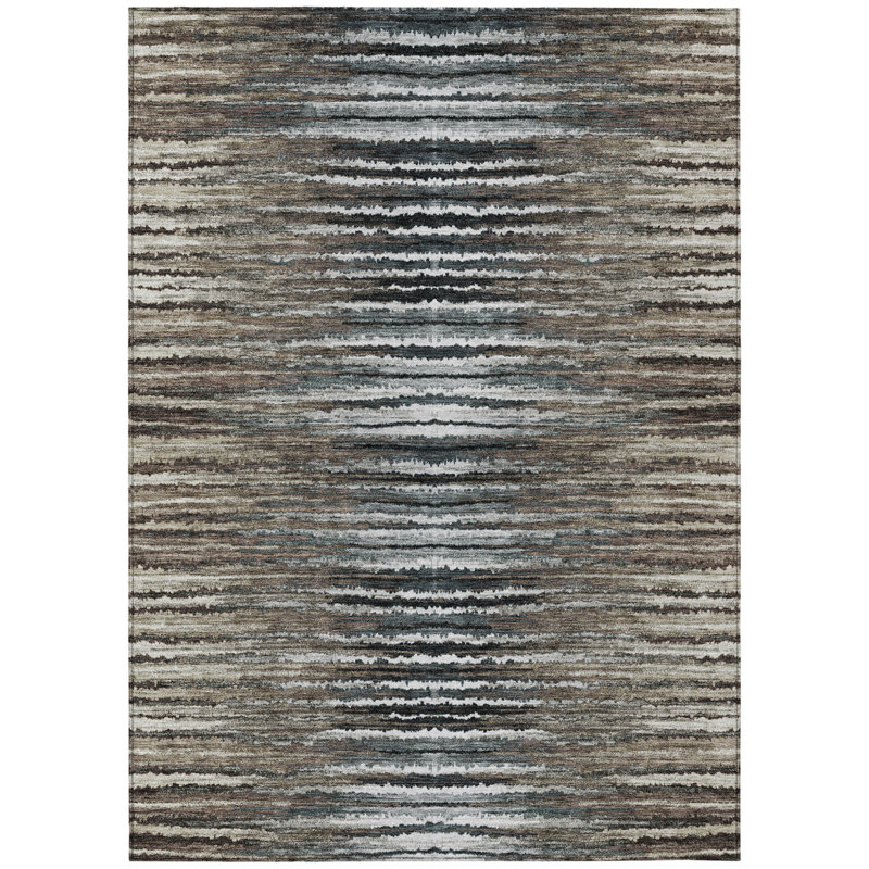 Tapis extérieur lavable rayé brun taupe et chocolat 3 pi x 5 pi
