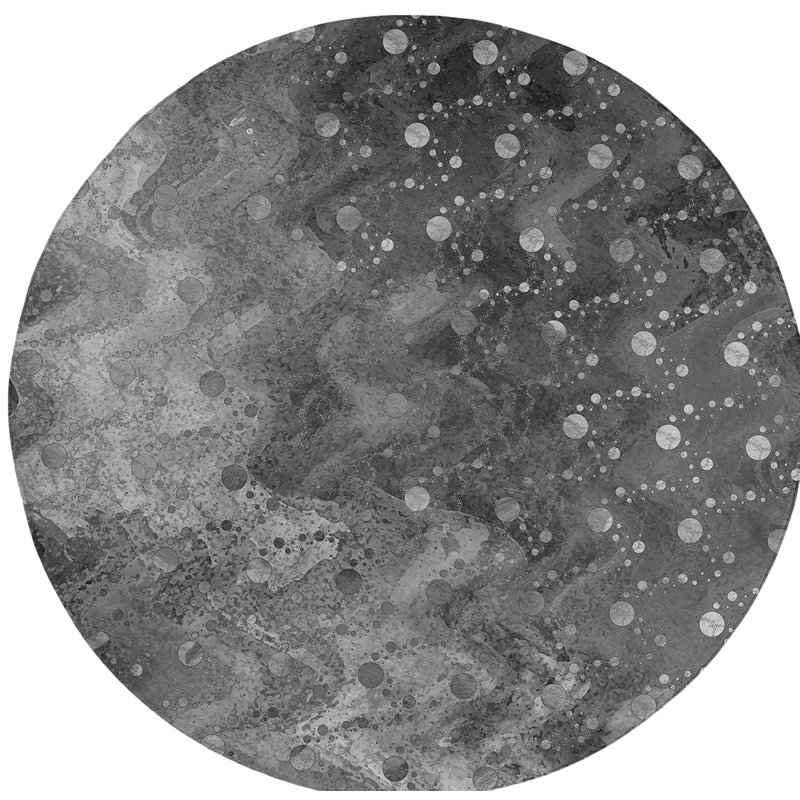 Round Galaxy-Inspired Area Rug – Planets and Stars Print in Black and Gray, Round 5'