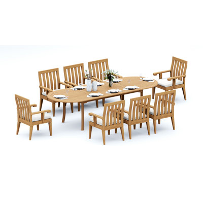 Grade-A Teak Wood Dining Set: 118" Double Extension Oval Table And Caranas Arm Chairs #11Ca2610