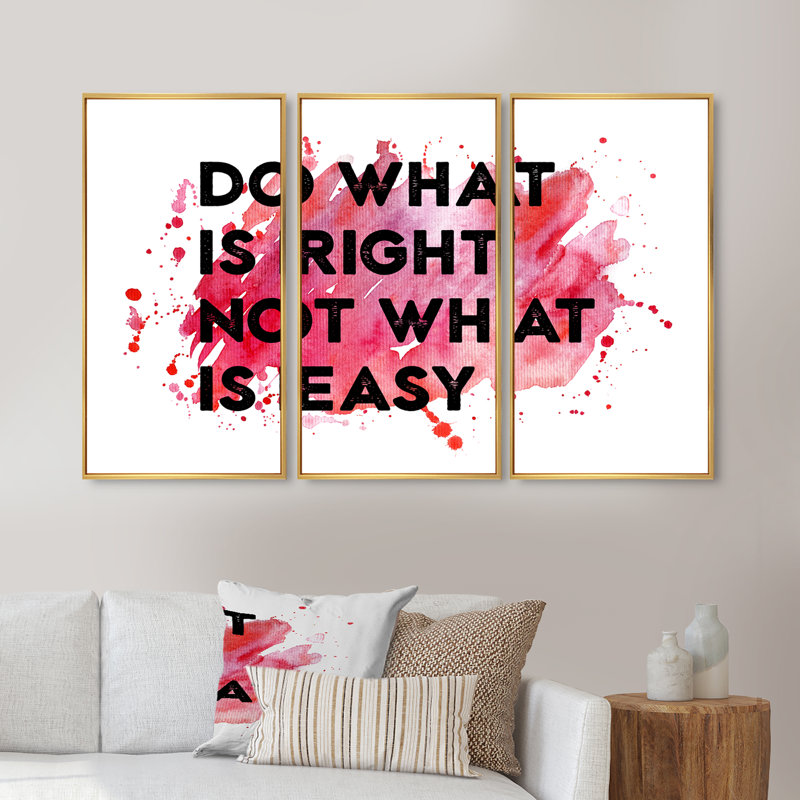«Do What Is Right Not What Is Easy I», ensemble de 3 toiles d'art encadrées traditionnelles, H 20 po x l 36 po x P 1 po