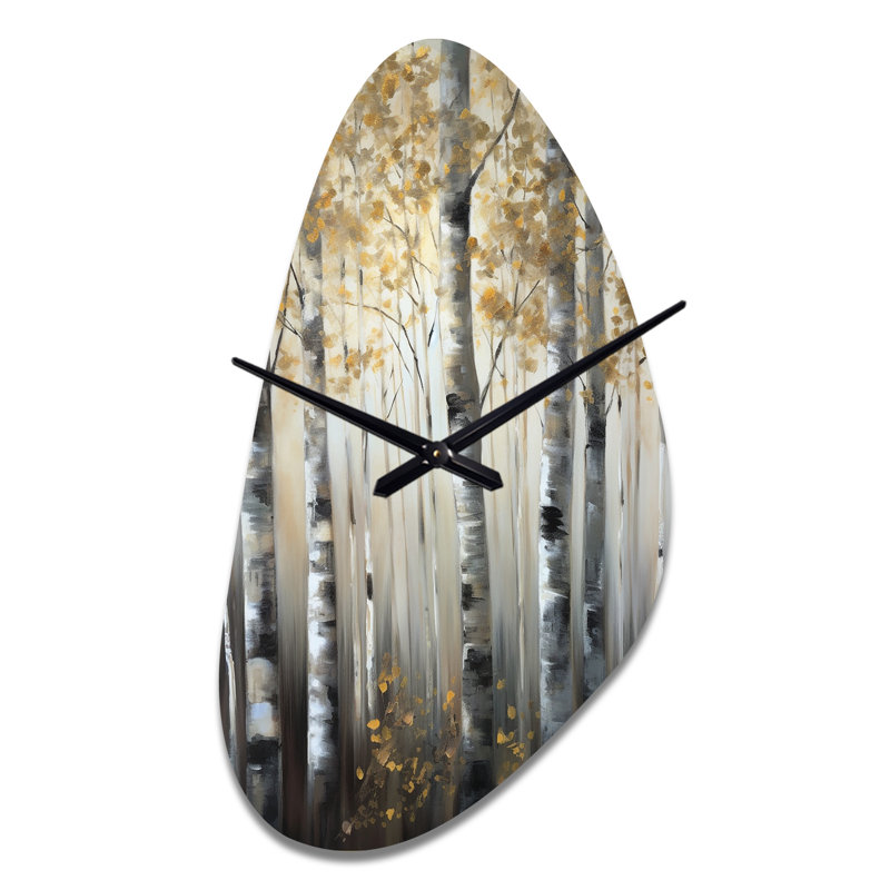 Birch Tree Forest Wonderland V - Fall Shape Large Grey Wall Clock - Unique Shape, Grand