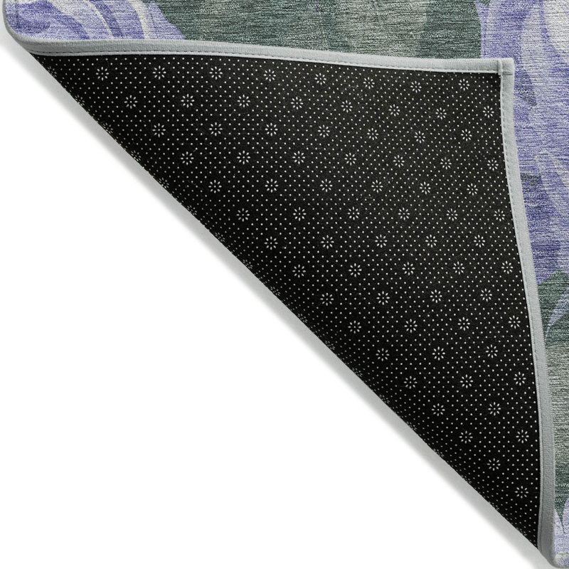 Lavender Floral Pattern Washable Synthetic Area Rug
