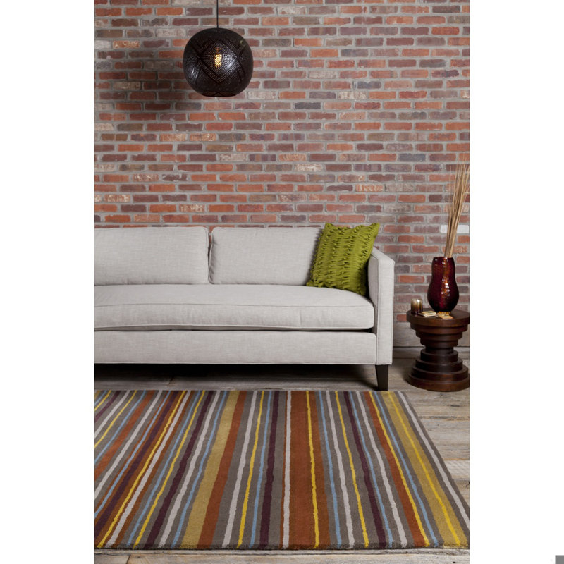 Mucci Authentic Hand-Tufted Handmade Multi-Color Rainbow Modern Vibrant Striped Wool Area Rug, 8' x 10'