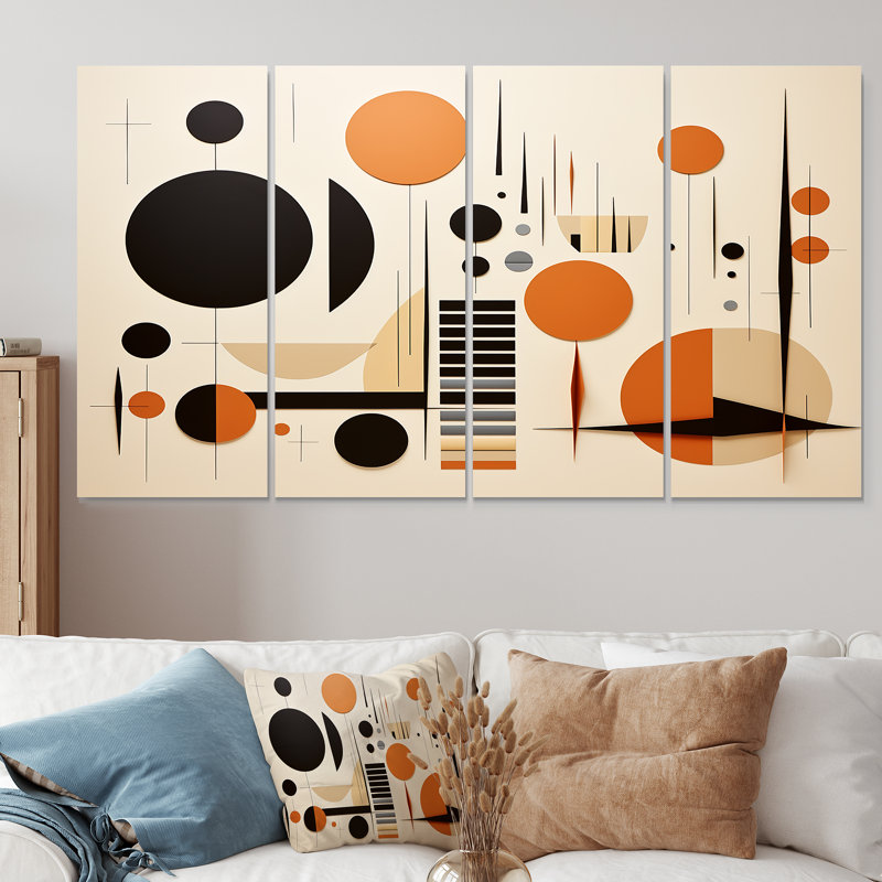 «Echoing Ellipse Beige», ensemble d'art mural abstrait géométrique 4 pièces, H 28 po x l 48 po