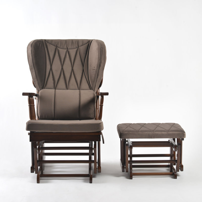 Chaise berçante et repose-pieds Azariyah Konfor, Anthracite, Walnut