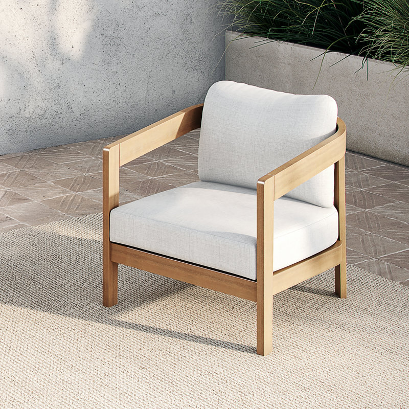 Fauteuil club en bois d'acacia massif Pablo, naturel / blanc