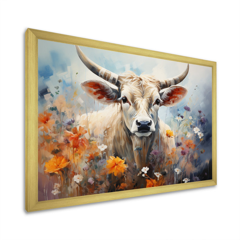 Vache harmonie florale II - imprimé, H 34 po x l 44 po x P 1,5 po, Encadrement doré