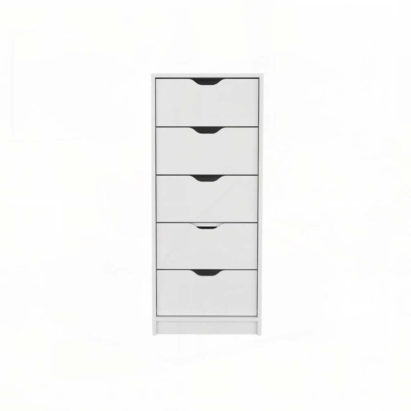 Commode haute 5 tiroirs Basilea, système coulissant - Blanc