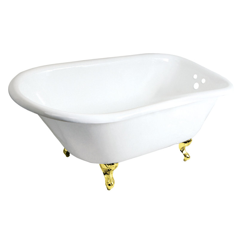 Baignoire sur pattes en forme de D 48 po Kingston Eden Aqua Brass en fonte (forages muraux de 3/3 / 8 po), Laiton poli