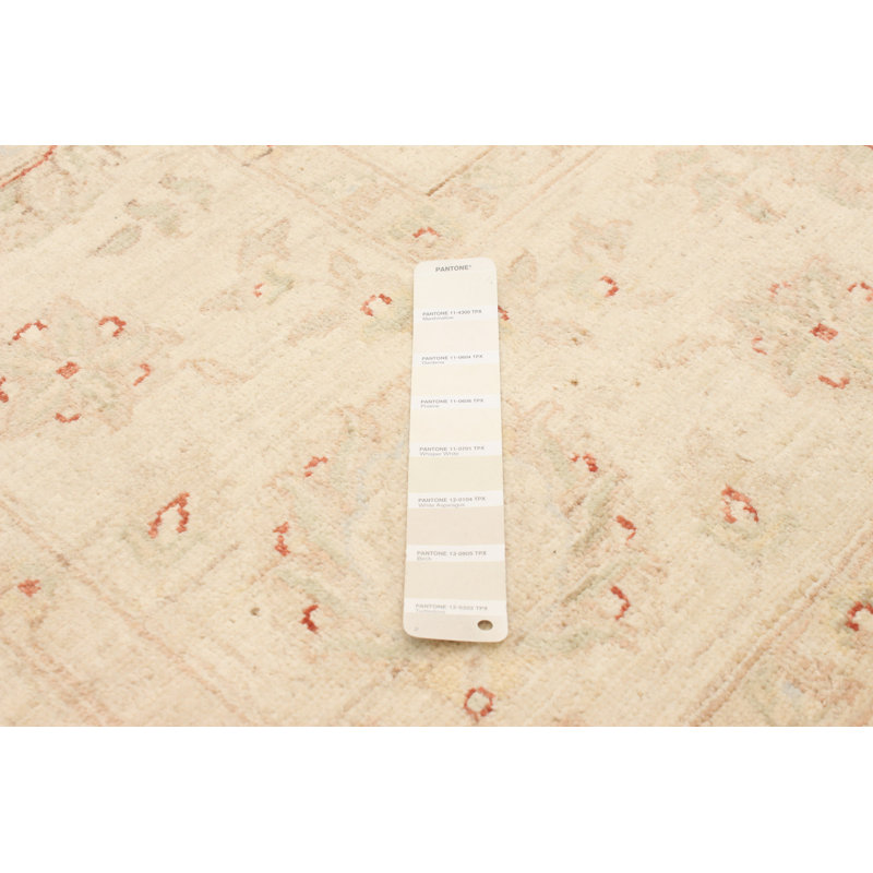 Tapis décoratif de Ivoire en laine de conception unique 7 pi 8 po x 9 pi 10 po noué à la main
