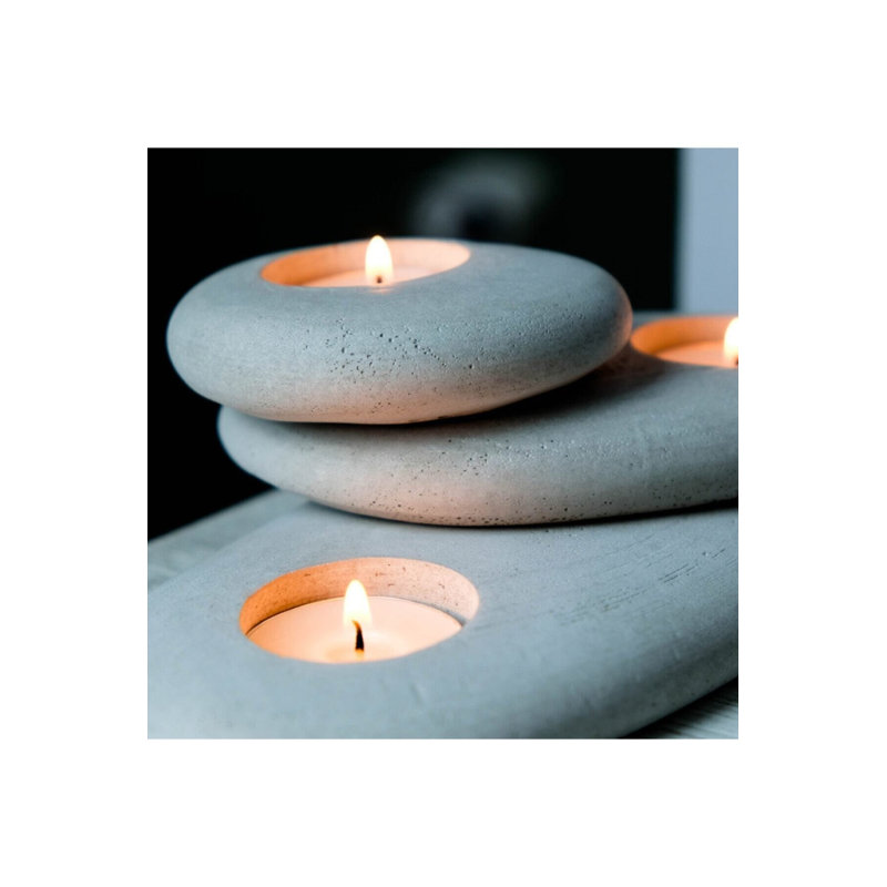 Elegant Candlestick Set (3 Pieces), Grey Ovoid Concrete, Large: 8.5 x 8.5 x 0.8 inches | Medium: 5.9 x 5.9 x 0.8 inches | Small: 3.5 x 3.5 x 0.8 inches | Unique Special Concrete Mix, Perfect for Home Decor & Ambiance
