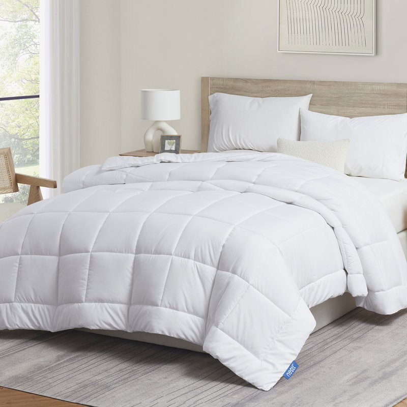 All Season Solid Lightweight Down Alternative Comforter, White, Queen Comforter