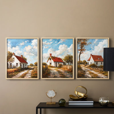 Country Cottage Series XVIII - Ensemble de 3 estampes numériques encadrées - Prêt à