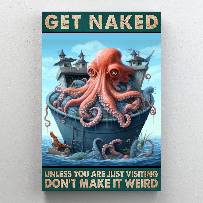 Octopus Get Nake - 1 pièce, impression sur toile tendue, H 14 po x l 11 po x P 1,25 po