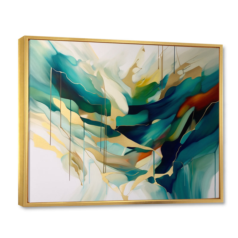 Crème et vert harmonique Convergence I, H 24 po x l 32 po x P 1 po, Cadre flottant doré