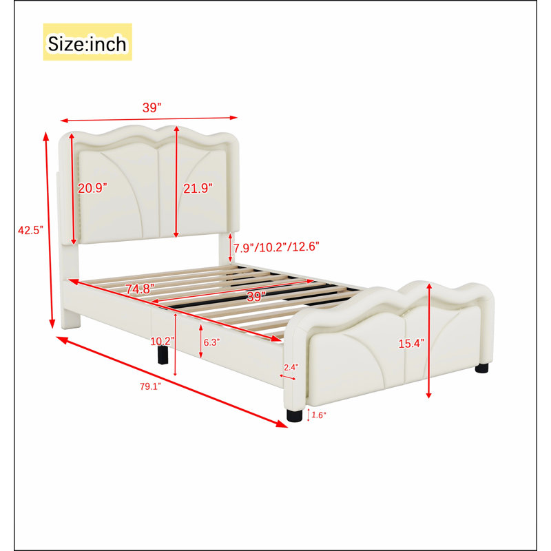 Lit plateforme tapissier avec tête de lit à hauteur ajustable et bandes lumineuses à DEL