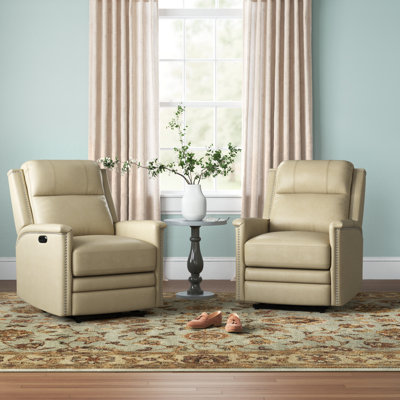 Rueda Genuine Leather Power Recliner with Nailhead Trims Built-in USB Port