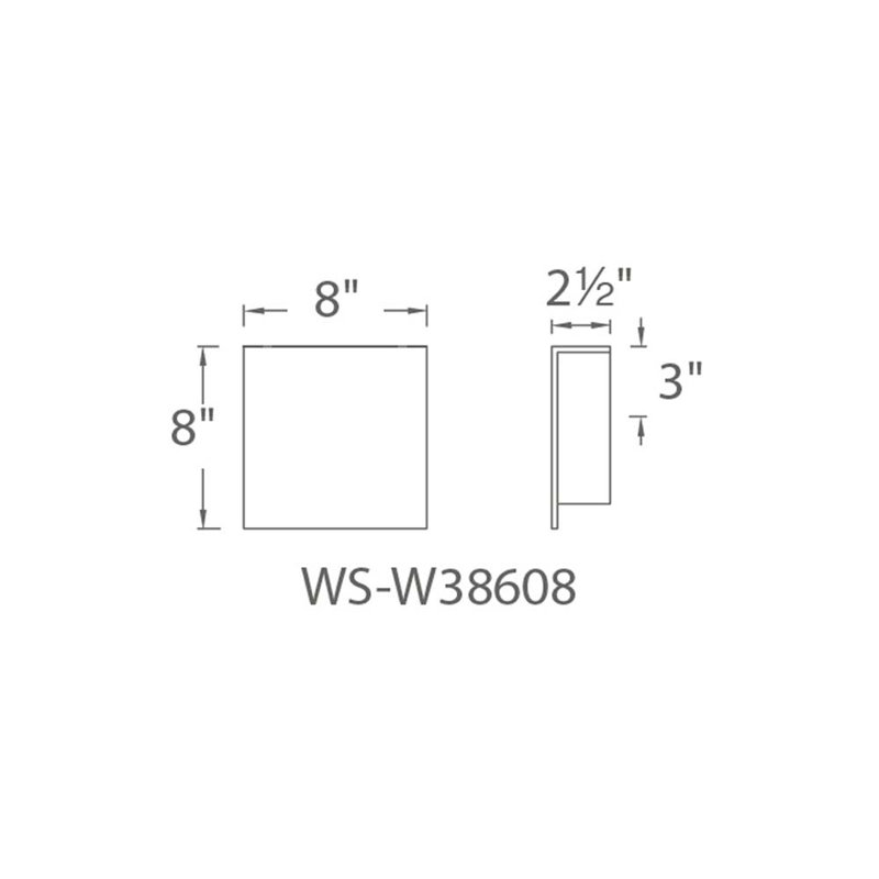 Square Wall Light, 8" H x 8" W x 2.375" D, Black
