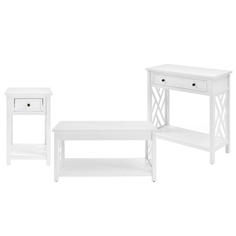 3 - Piece Living Room Table Set, White