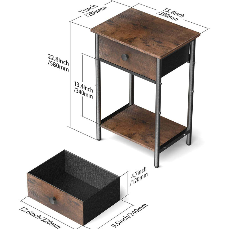 Night Stand Bedside Tables With Drawer Rustic End Table For Small Spaces 2 Tiers Side Table Nightstands For Bedroom, Living Room, Study, Office