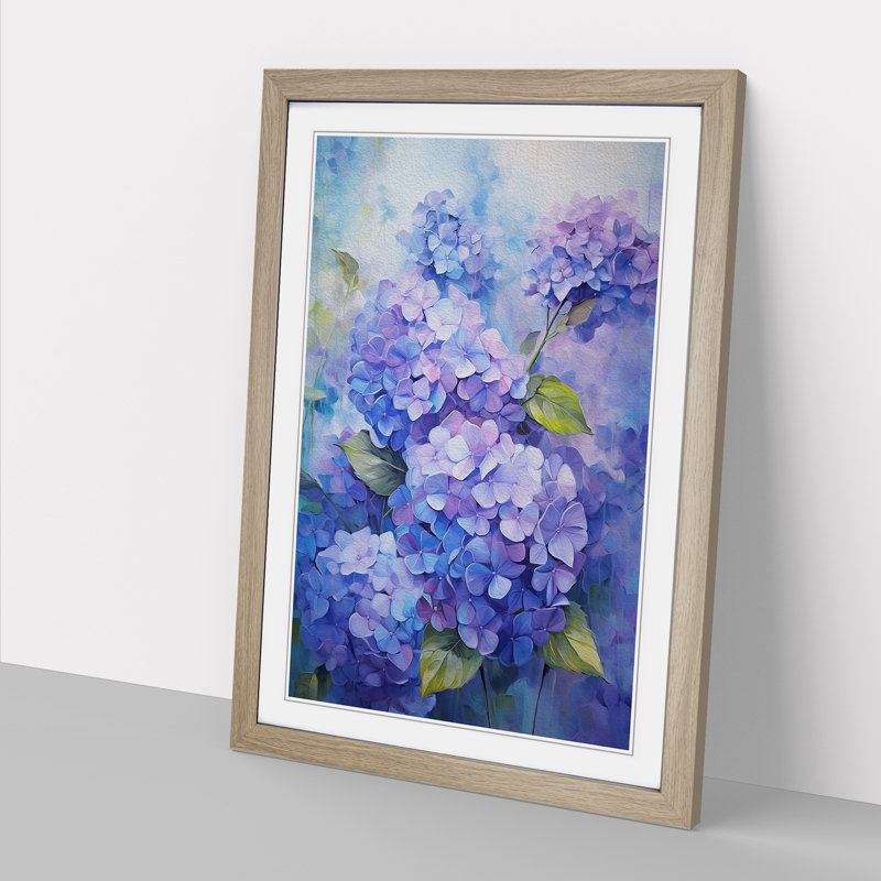 Hydrangea Impressionism No.2 - Single Picture Frame Print on Wood, 64cm H x 46cm W x 2cm D, Oak Framed