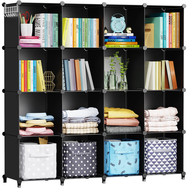 Alvi 304.8cm H Plastic Cube Bookcase, Black, (16 Shelves) 120cm H x 120cm W x 30cm D
