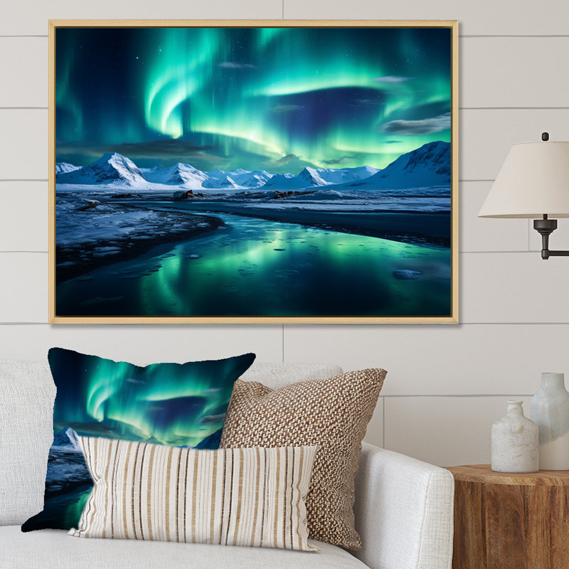 «Islandais Borealis», art mural «Aurora Borealis», Cadre flottant blanc, H 30 po x l 40 po x P 1,5 po