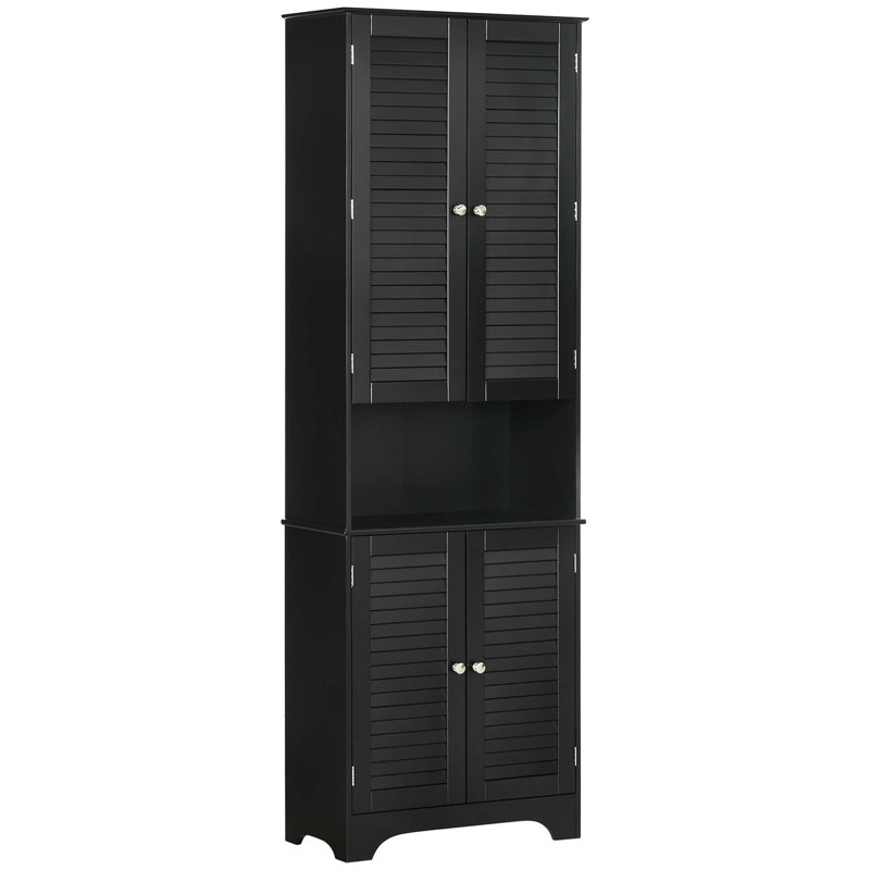 Grande armoire de rangement étroite pour salle de bain avec portes et tablettes réglables, armoire de salle de bain autoportante avec 2 armoires et comptoir, armoire de plancher de salle de bain
