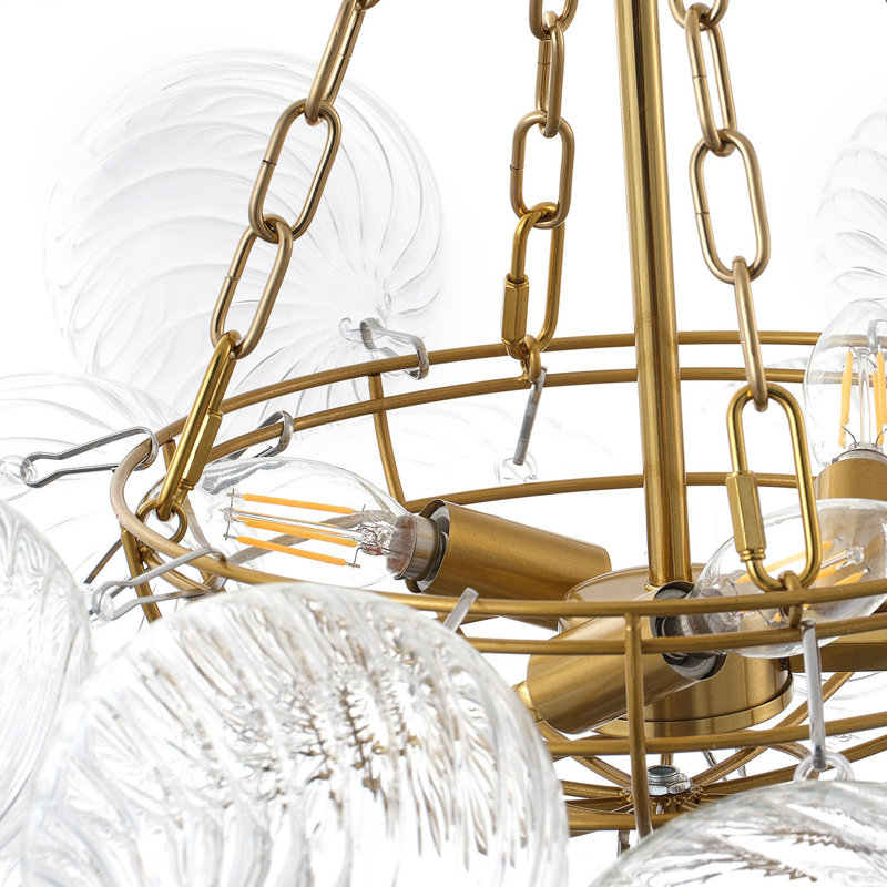 Lustre grappe en verre poli moderne en laiton poli, 4 lumières E12, chaîne réglable, compatible avec plafond incliné