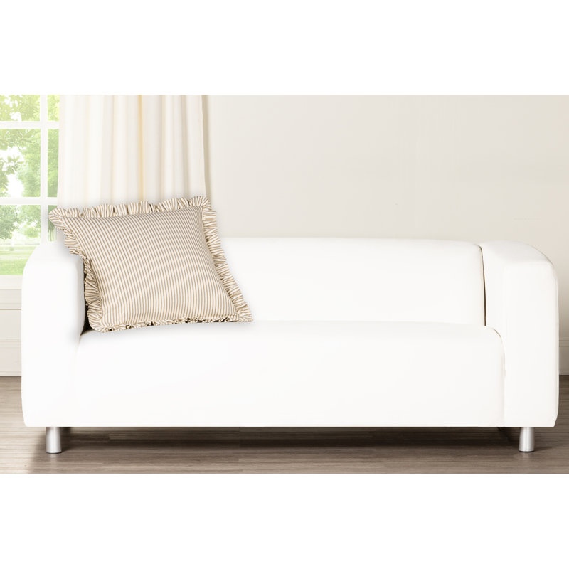 Birch Lane Ticking Stripe Ruffled Accent Pillow, Feather, Brown